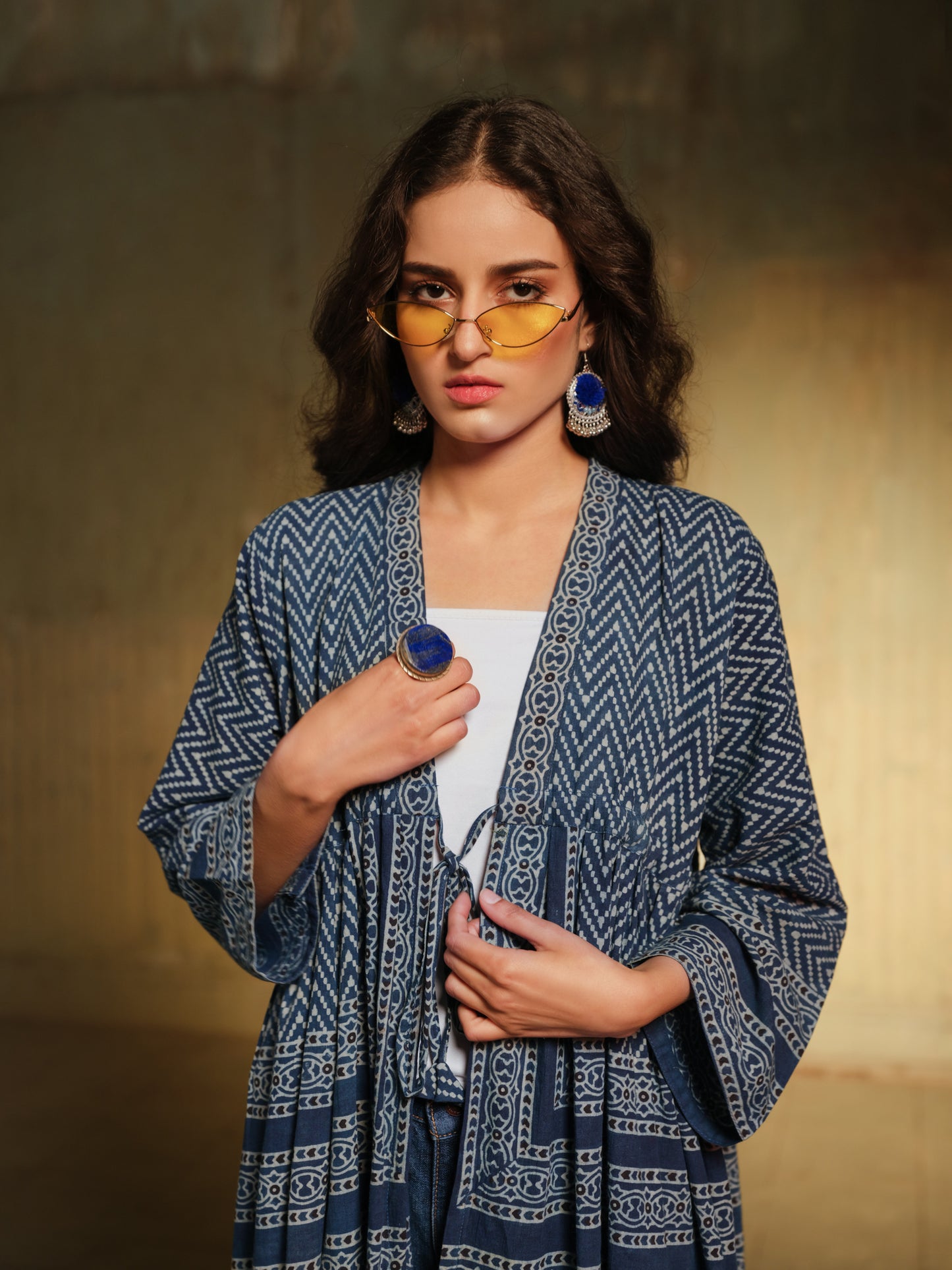 Ajrak Blue Gown