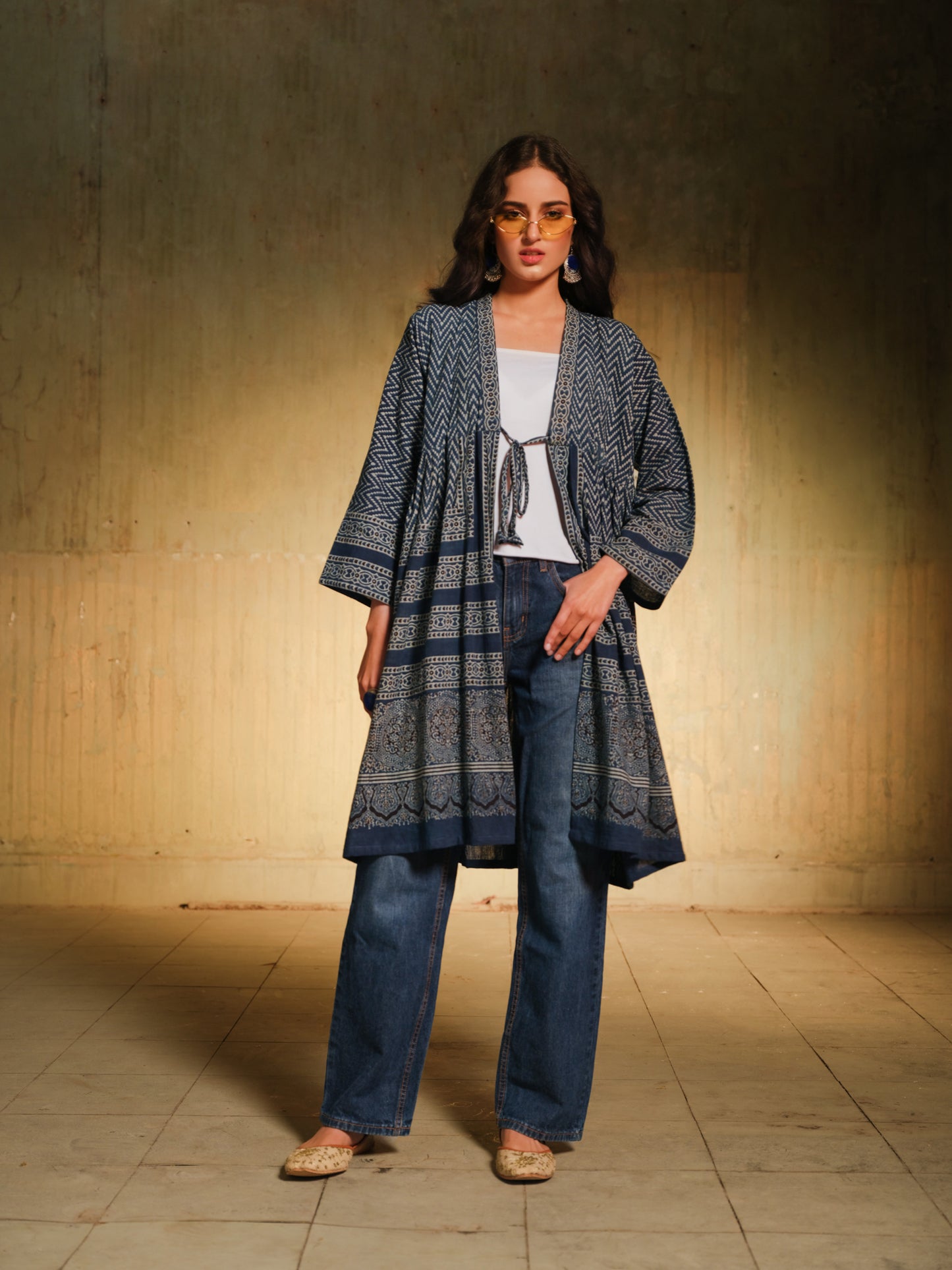 Ajrak Blue Gown