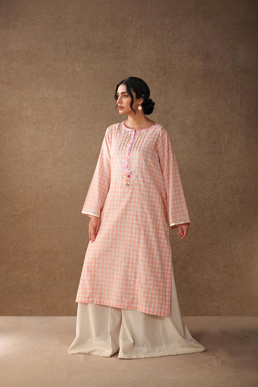 Peach Pintuck Kurta